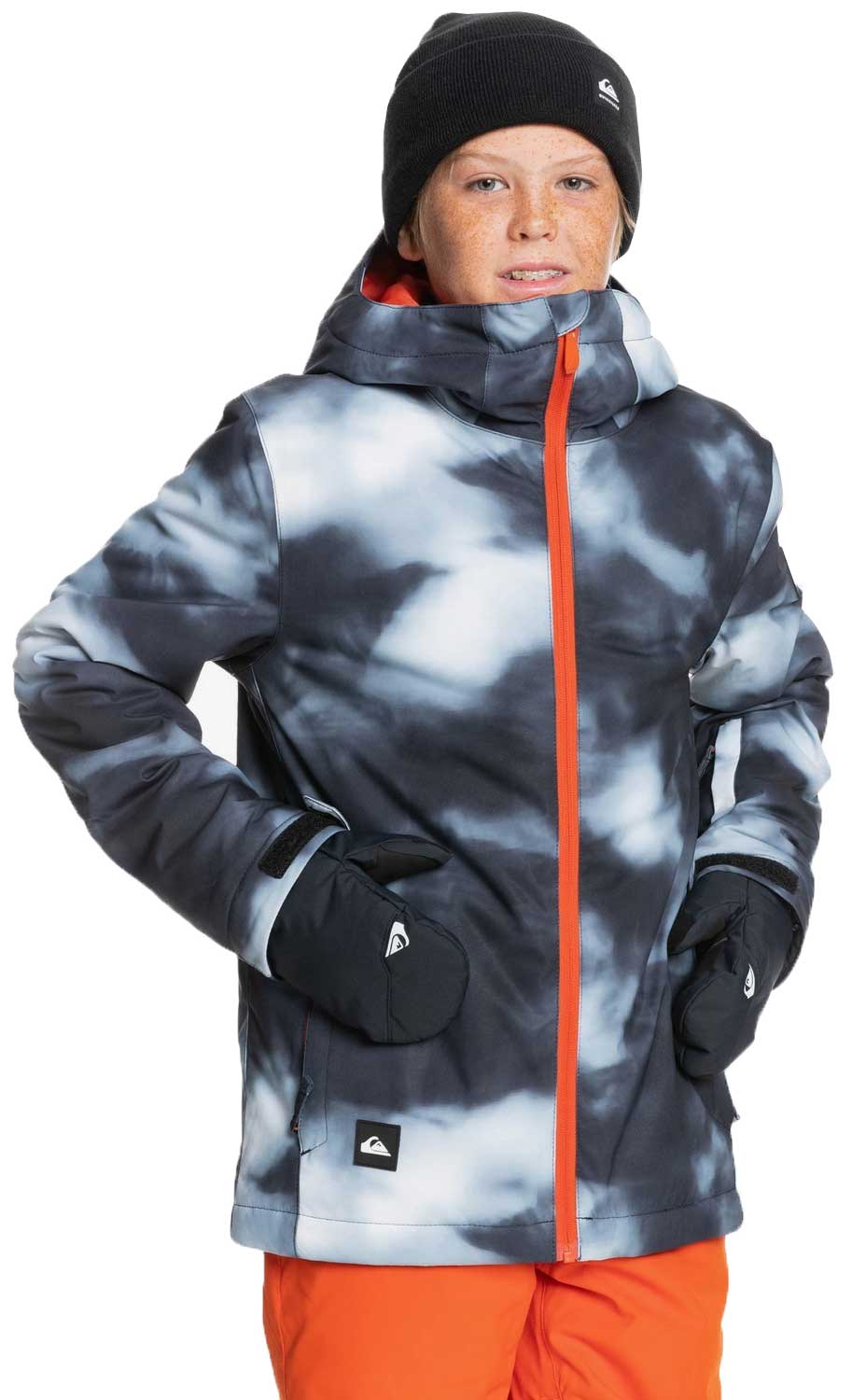 Quiksilver Boy's Mission Printed Snow Jacket - Black Particul, front view
