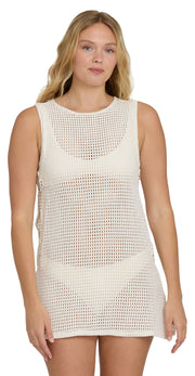 Billabong Women’s Rising Tides Cover-Up Dress - Cotton Crochet, White Cap
