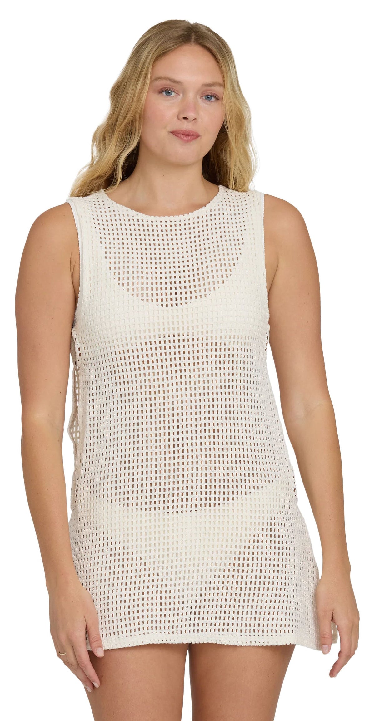 Billabong Women’s Rising Tides Cover-Up Dress - Cotton Crochet, White Cap