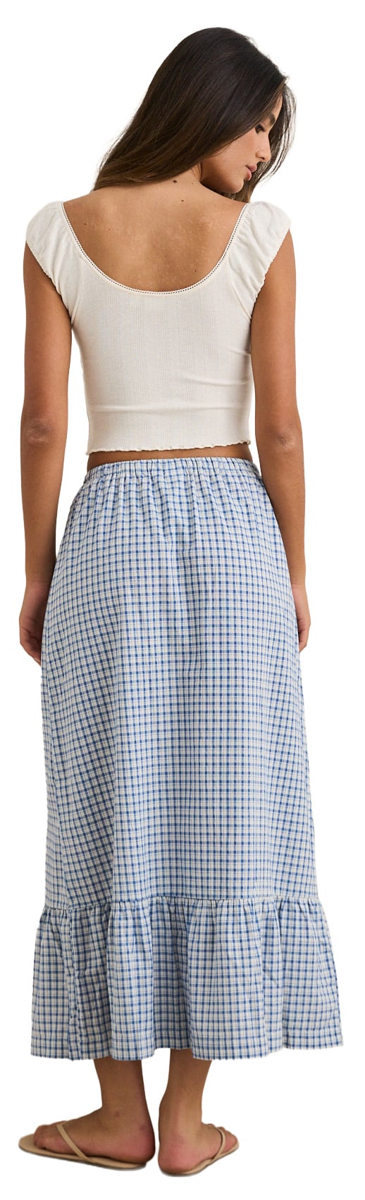 Rhythm Lola Check Tiered Women's Maxi Skirt - Blue – back view