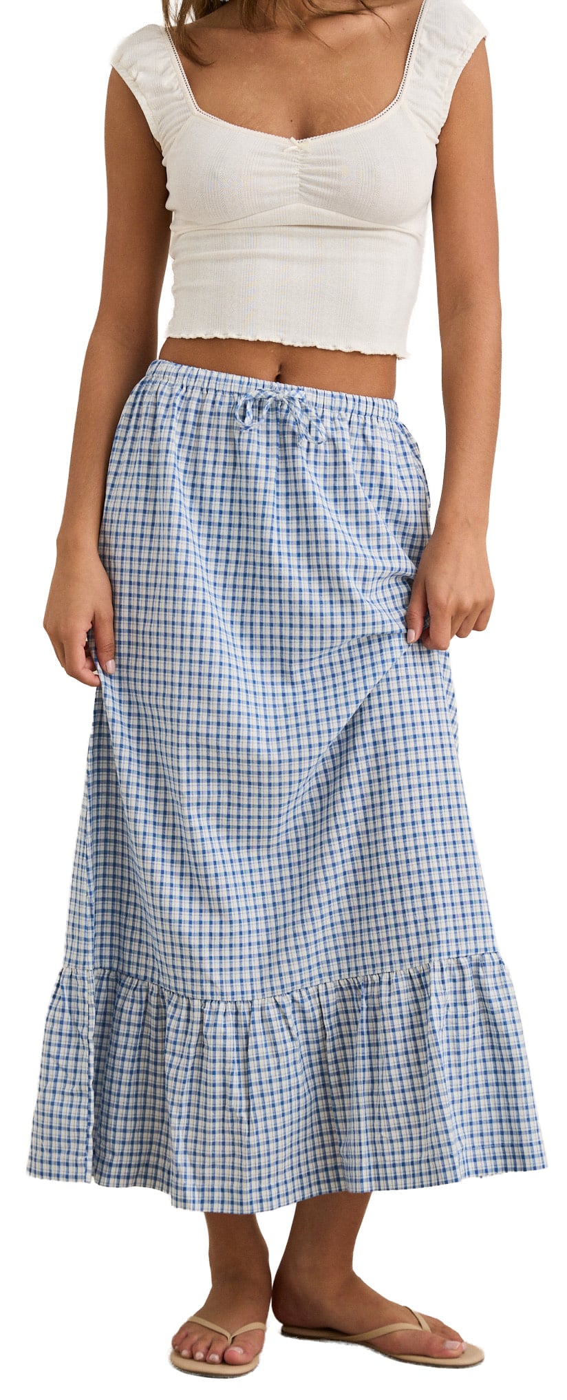 Rhythm Lola Check Tiered Women's Maxi Skirt - Blue