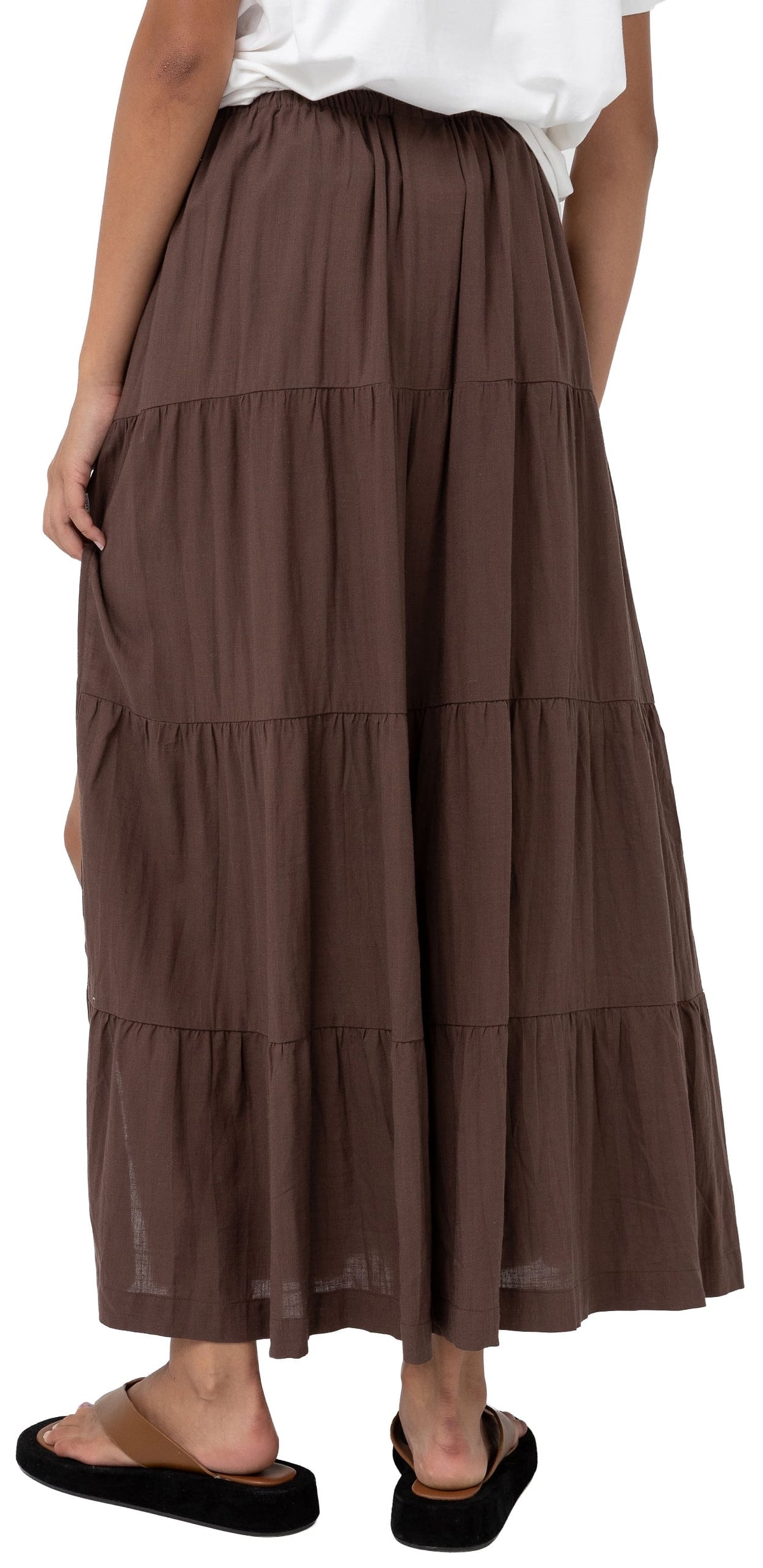 Rhythm Classic Tiered Women's Maxi Skirt - Chocolate – back view