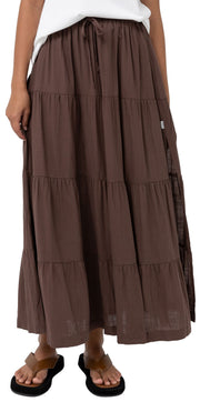 Rhythm Classic Tiered Women's Maxi Skirt - Chocolate
