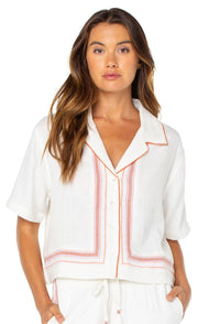 Roxy Fiesta Siesta Women's Long Sleeve Button Down Top - Cloud Dancer Cayo Cocoa Stripe
