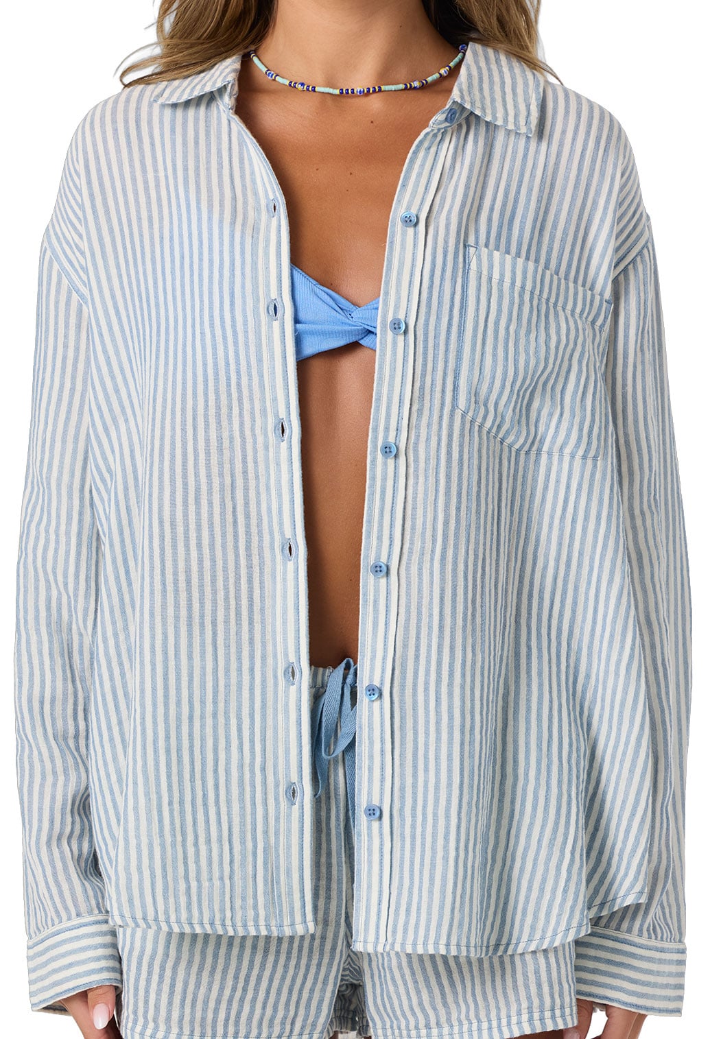 O'Neill Leni Stripe Relaxed Women's Long Sleeve Shirt - Tofu – alternate view 1