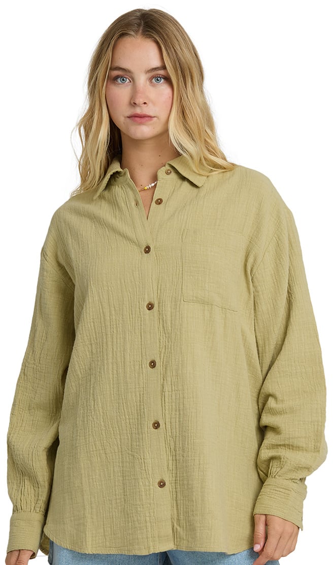Billabong Wanderer Solid LS Woven Top - Cactus