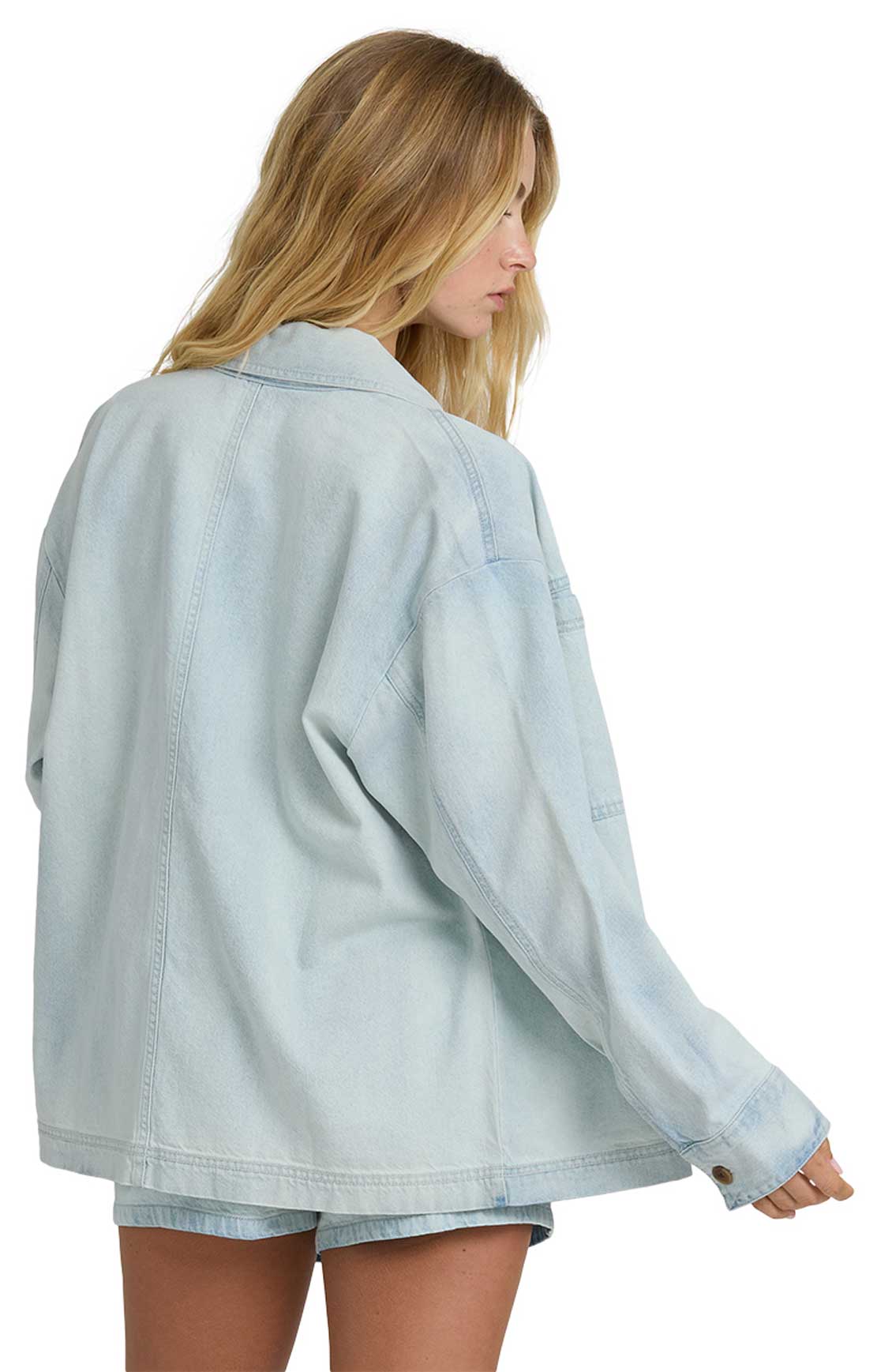 Billabong Jade Saltwashed Woven Denim Shacket - Blue Mist – back view
