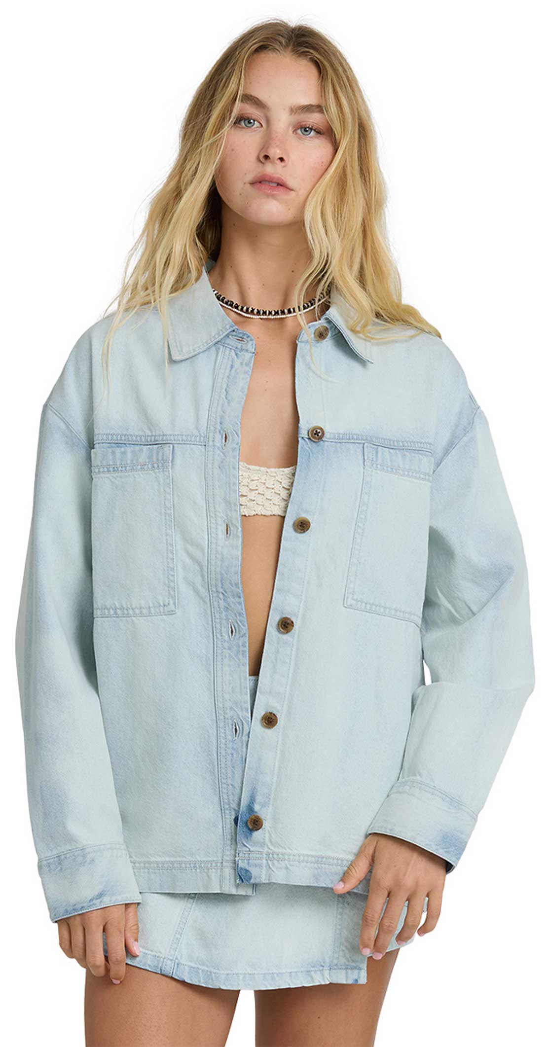 Billabong Jade Saltwashed Woven Denim Shacket - Blue Mist