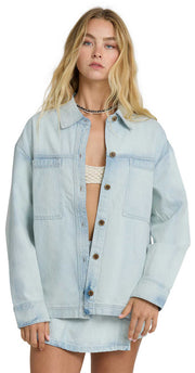 Billabong Jade Saltwashed Woven Denim Shacket - Blue Mist