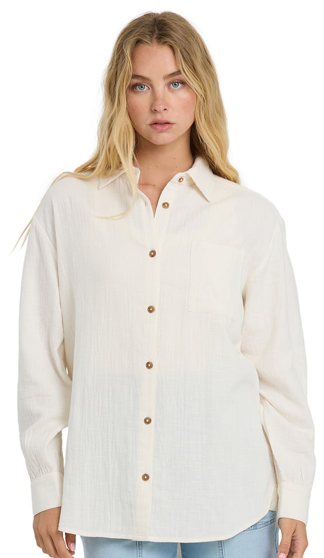 Billabong Wanderer Solid LS Woven Top - Salt Crystal