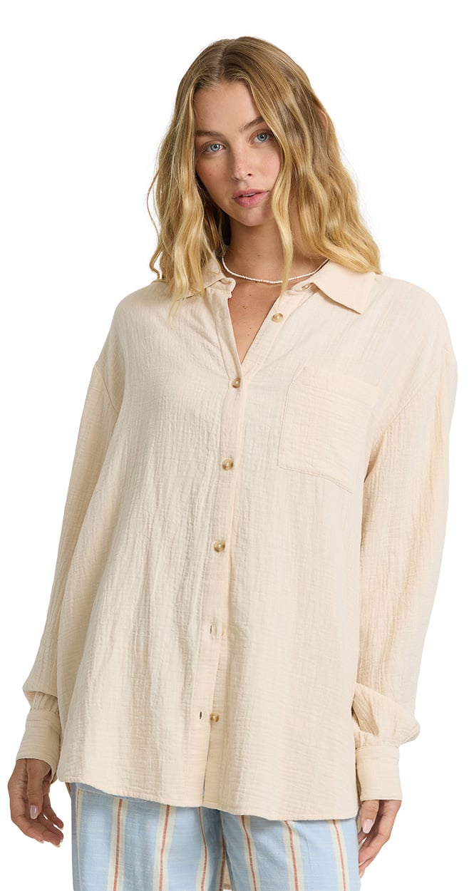 Billabong Wanderer Solid Women's Long Sleeve Woven Top - Dove