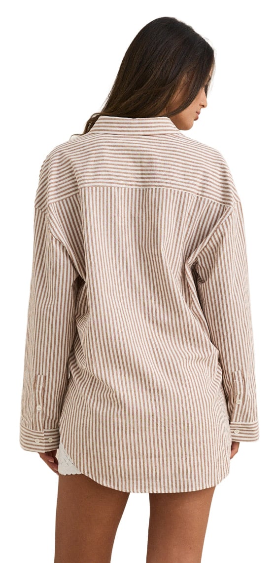 Rhythm Valley Stripe Oversized Women's Shirt - Tan – back view