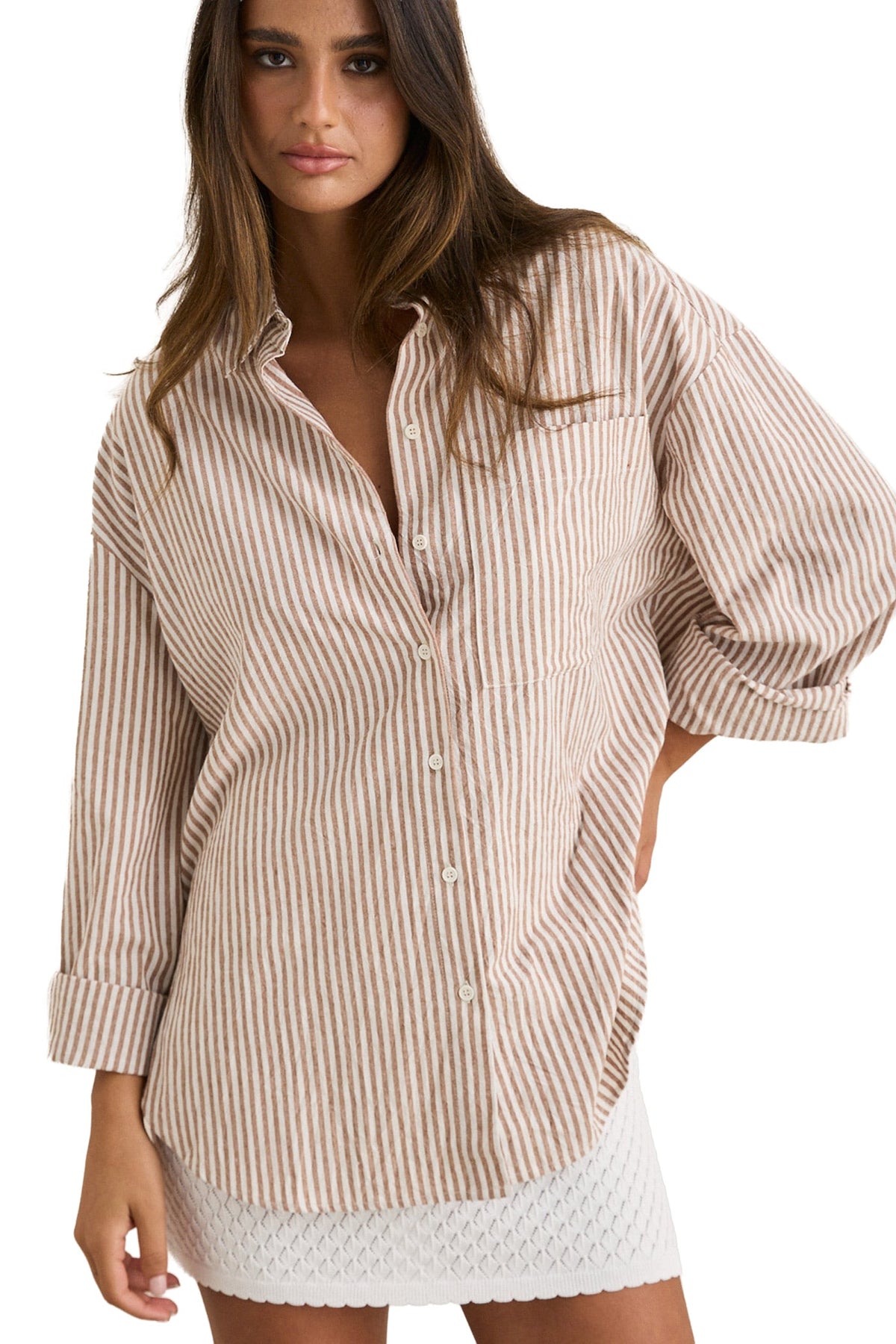 Rhythm Valley Stripe Oversized Women's Shirt - Tan – alternate view 1