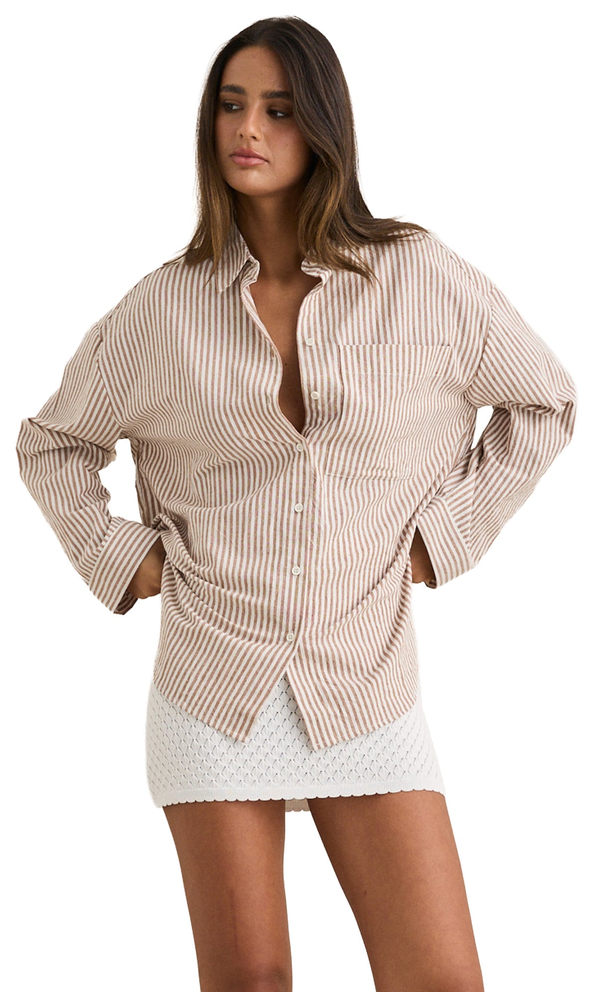 Rhythm Valley Stripe Oversized Women's Shirt - Tan