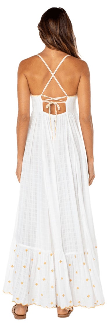Roxy Women’s Sunburst Maxi Dress - Strappy Open Back, Cloud Dancer Off-White – back view