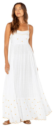 Roxy Women’s Sunburst Maxi Dress - Strappy Open Back, Cloud Dancer Off-White