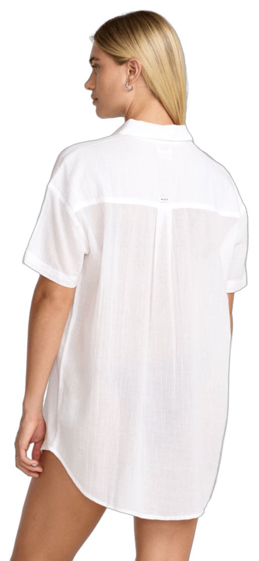 RVCA Women’s Newport Shirt Dress - Short Sleeve Button Front, Whisper White – back view