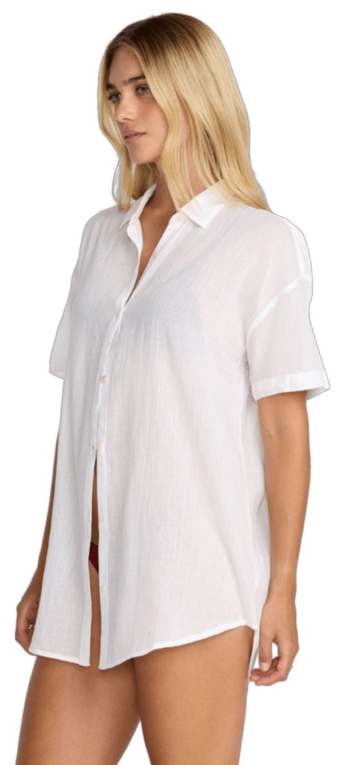 RVCA Women’s Newport Shirt Dress - Short Sleeve Button Front, Whisper White – alternate view 1