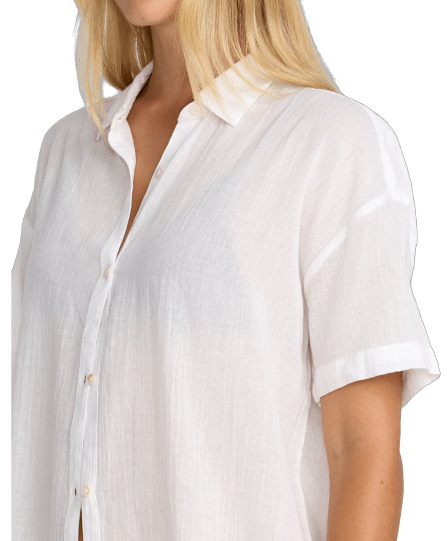 RVCA Women’s Newport Shirt Dress - Short Sleeve Button Front, Whisper White – alternate view 2