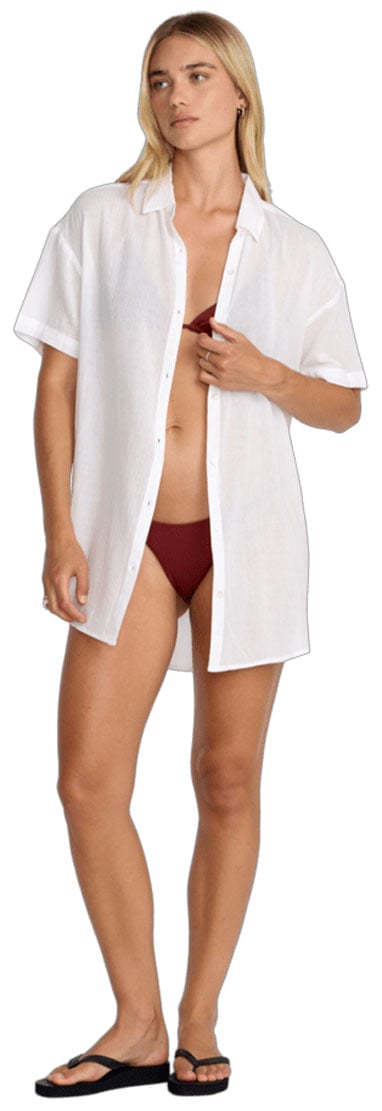 RVCA Women’s Newport Shirt Dress - Short Sleeve Button Front, Whisper White – alternate view 3