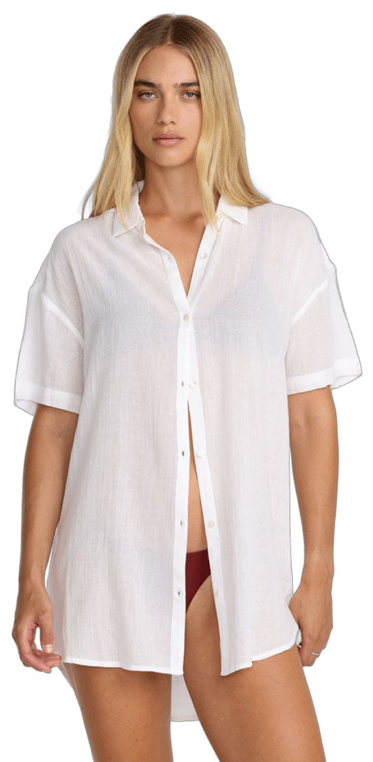RVCA Women’s Newport Shirt Dress - Short Sleeve Button Front, Whisper White