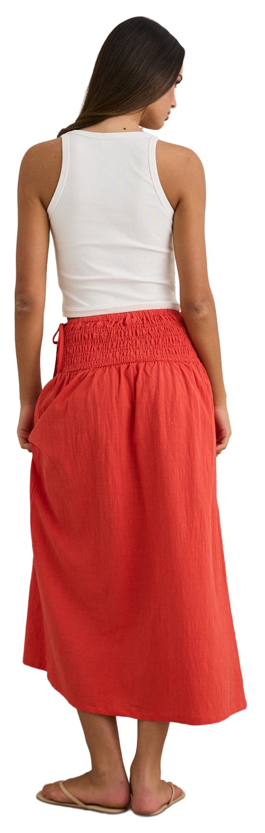 Rhythm Alana Tie Side Women's Maxi Skirt - Red – back view