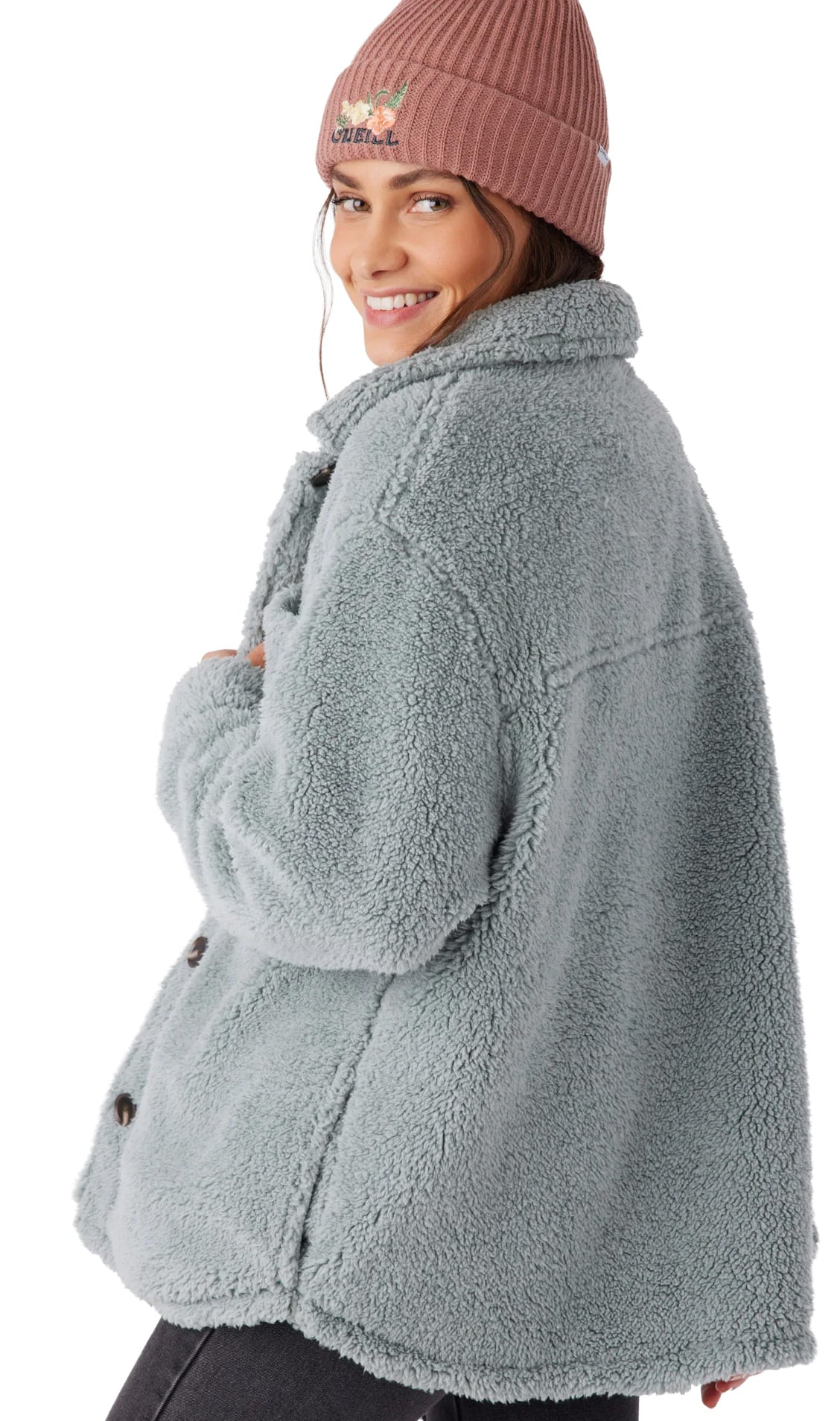 O'Neill Heath High Pile Oversized Fleece Women's Jacket - Silver Blue – back view