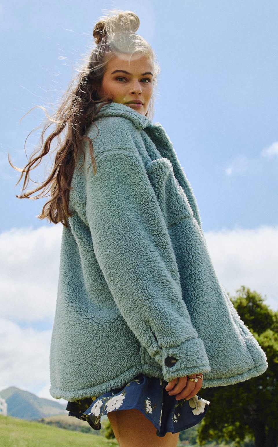 O'Neill Heath High Pile Oversized Fleece Women's Jacket - Silver Blue – alternate view 2