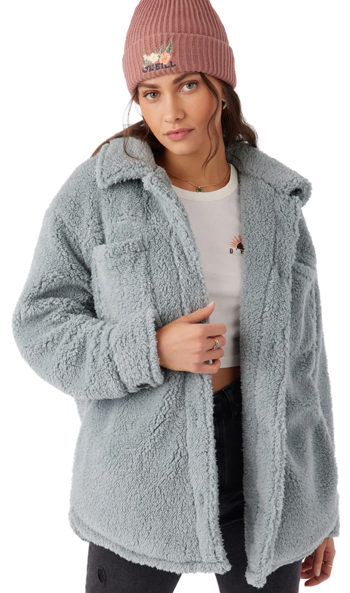 O'Neill Heath High Pile Oversized Fleece Women's Jacket - Silver Blue