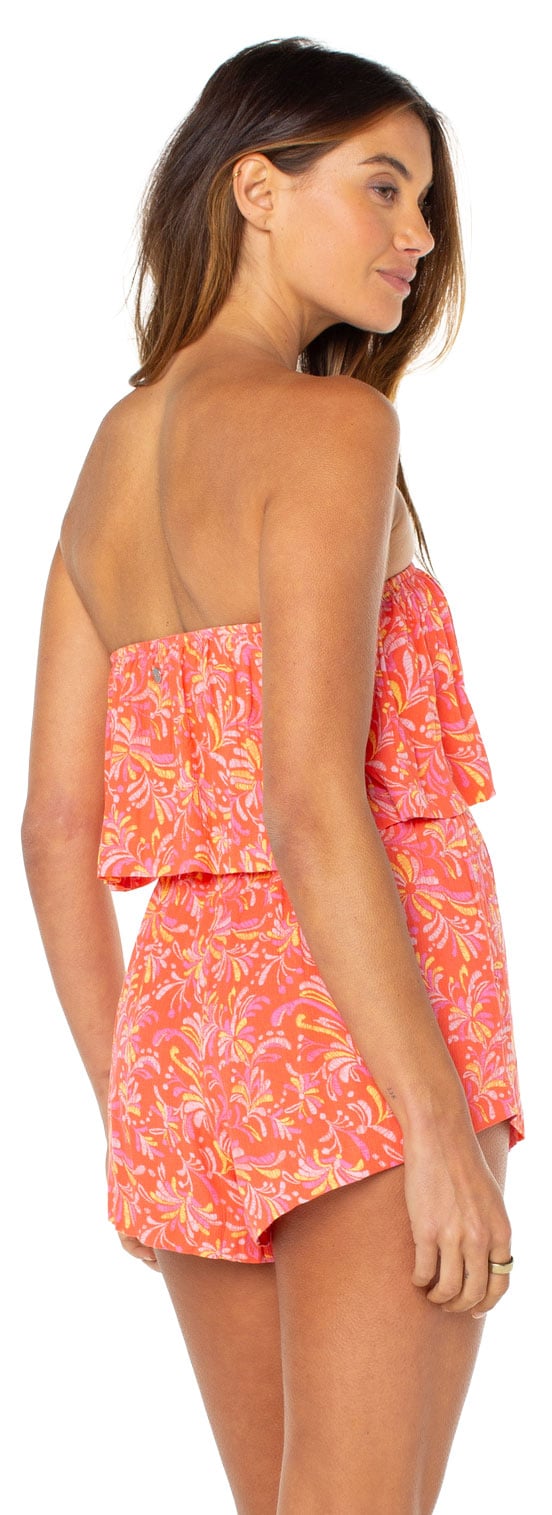Roxy Let's Go Women's Romper - Hot Coral Sea Spell – back view