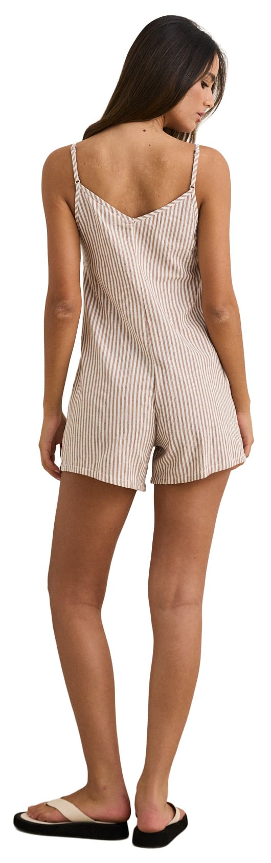 Rhythm Valley Stripe Adjustable Women's Romper - Tan – back view