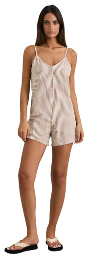 Rhythm Valley Stripe Adjustable Women's Romper - Tan