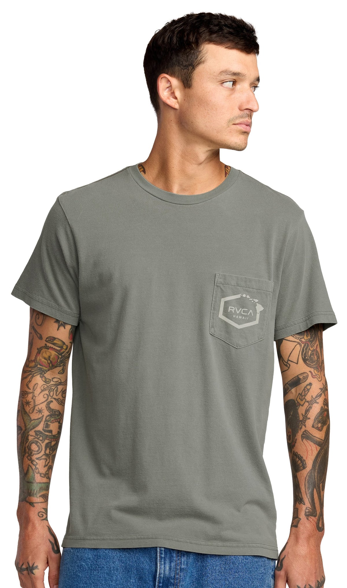RVCA Island Hex Pocket SS T-Shirt - Sage Leaf