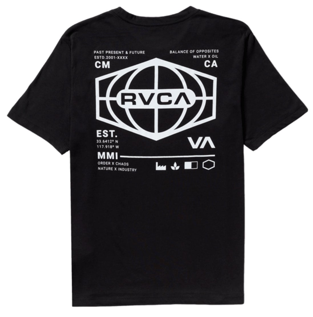 RVCA Men’s World Hex Short Sleeve T-Shirt - drirelease Performance Tee, Black – back view