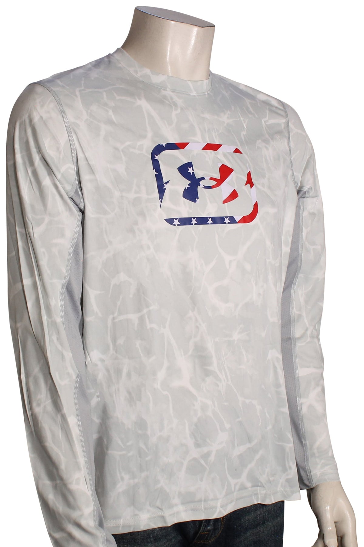 Under Armour Fish Pro Freedom Tech LS T-Shirt - Halo Grey / White / Red