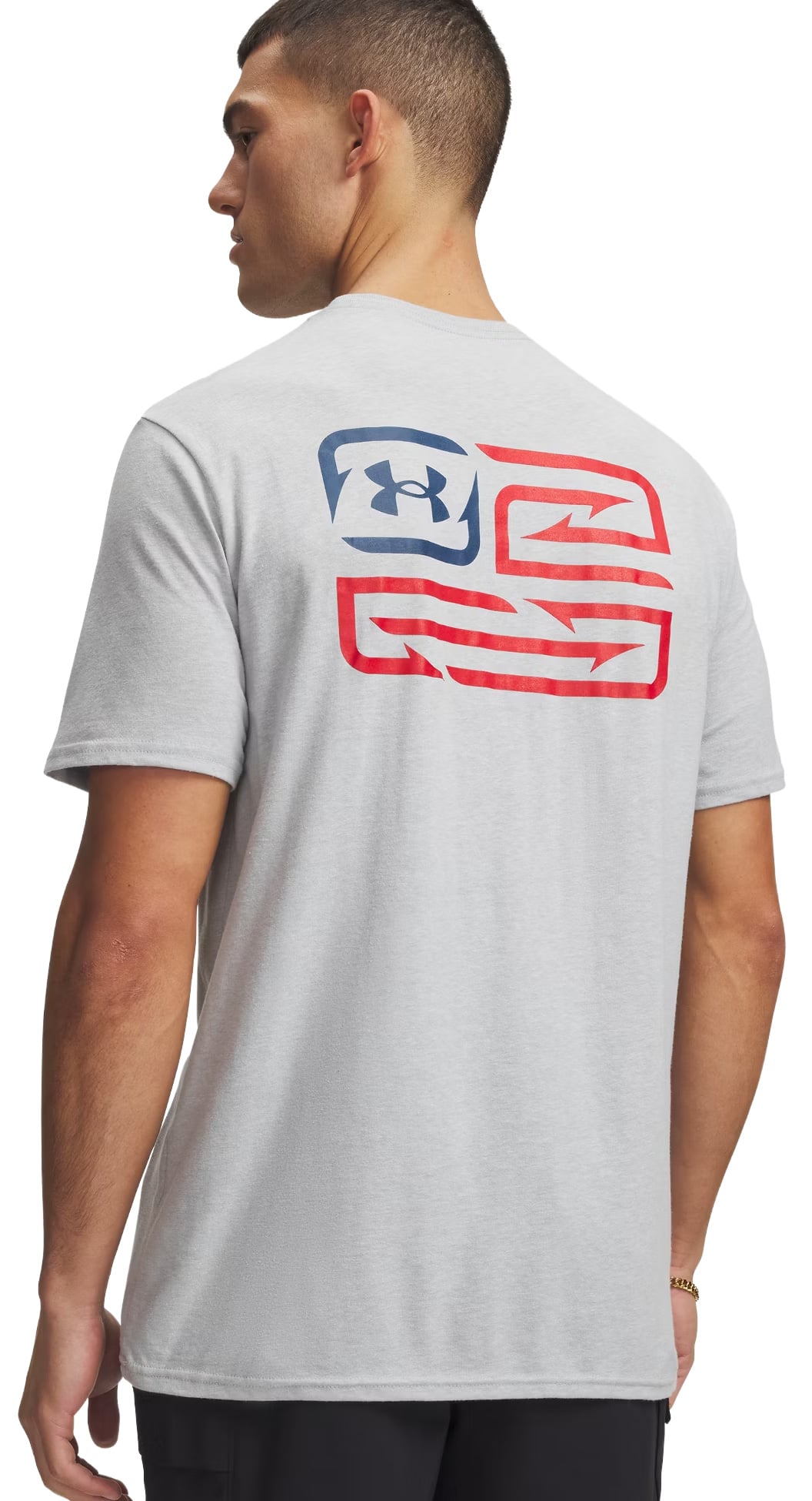 Under Armour UA Freedom Fish Men's Short Sleeve T-Shirt - Mod Gray Light Heather / Wham Blue – back view