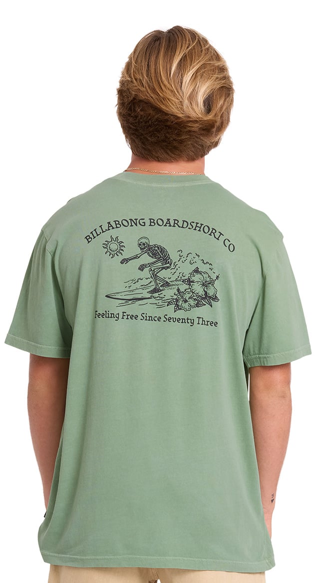 Billabong Remains Wave Washed Premium Men's Short Sleeve T-Shirt - Hedge Green – back view
