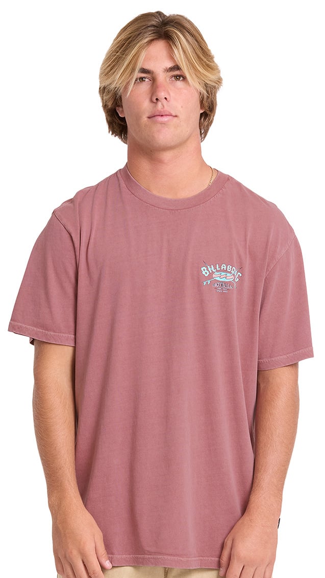 Billabong Heritage Arch Wave Washed Premium Men's Short Sleeve T-Shirt - Red Dahlia