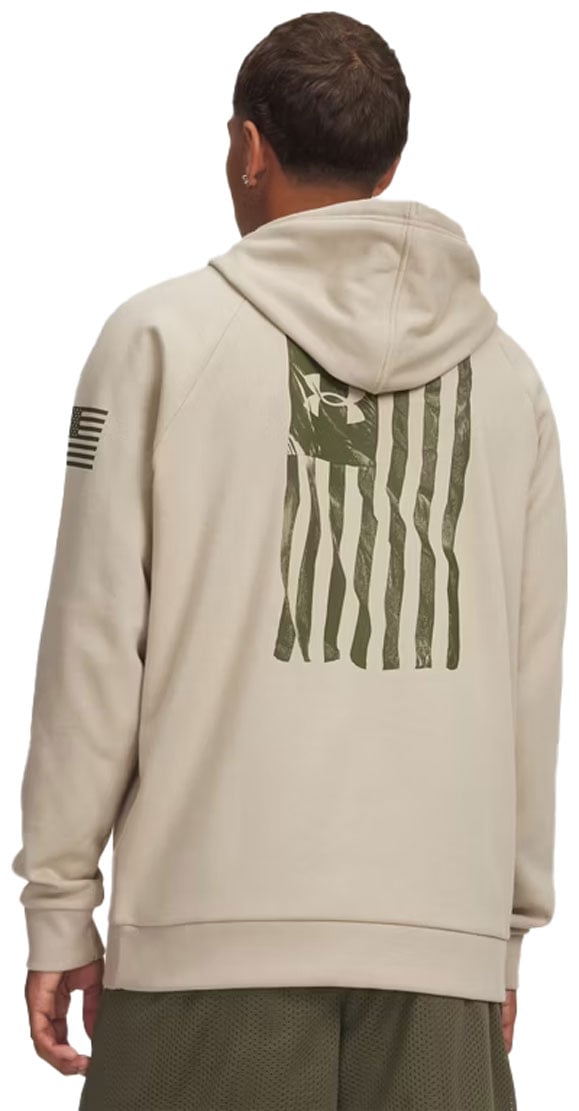 Under Armour Freedom Flag Men’s Pullover Hoodie - Loose Fit, Desert Sand / Marine OD Green – alternate view 1