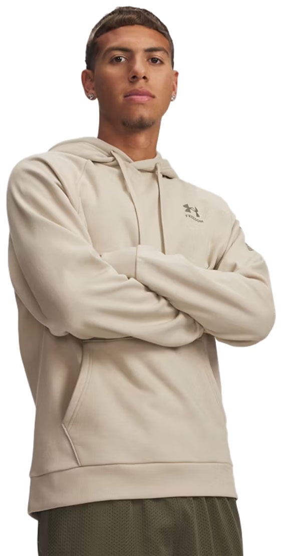 Under Armour Freedom Flag Men’s Pullover Hoodie - Loose Fit, Desert Sand / Marine OD Green