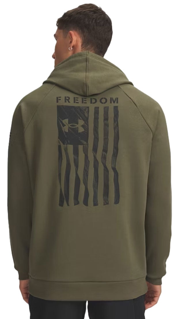 Under Armour Freedom Flag Men’s Pullover Hoodie - Loose Fit, Marine OD Green / Black – back view