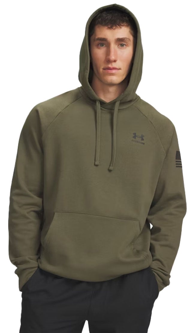 Under Armour Freedom Flag Men’s Pullover Hoodie - Loose Fit, Marine OD Green / Black