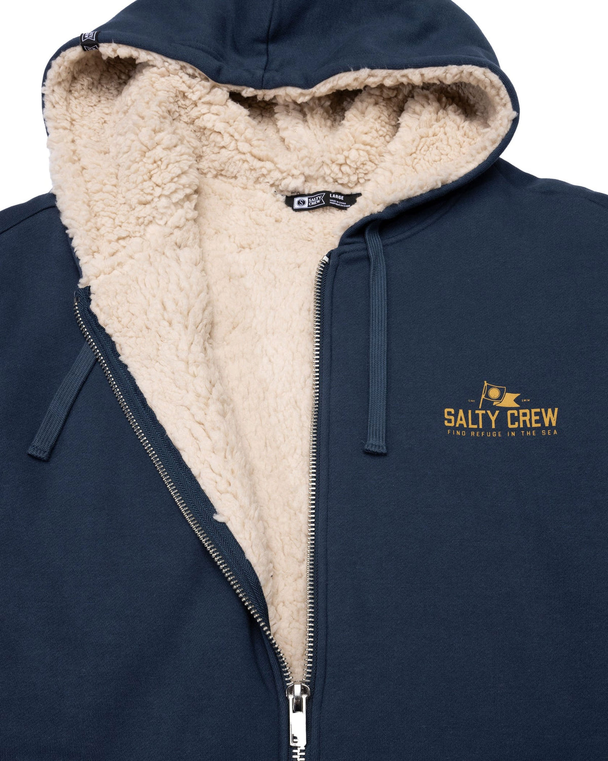 Salty Crew Men’s Coastal Sherpa Fleece Hoodie - Ultra Soft Sherpa Lined Sweatshirt, Midnight Navy – alternate view 1