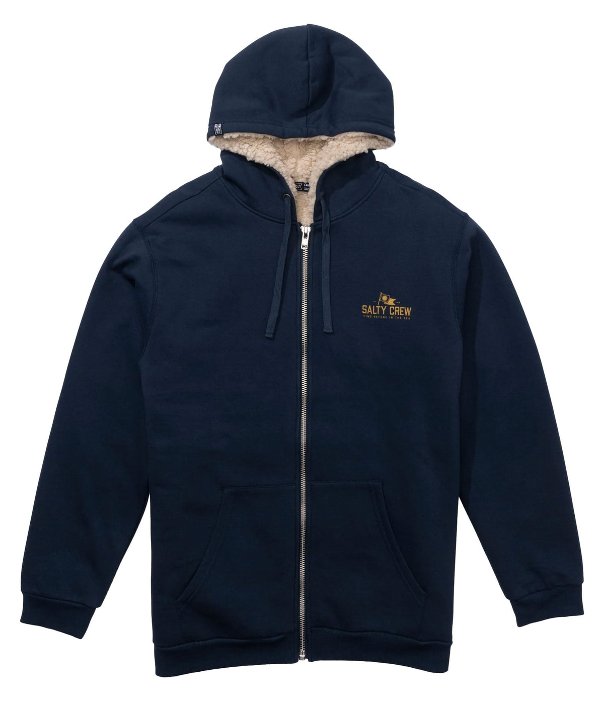 Salty Crew Men’s Coastal Sherpa Fleece Hoodie - Ultra Soft Sherpa Lined Sweatshirt, Midnight Navy