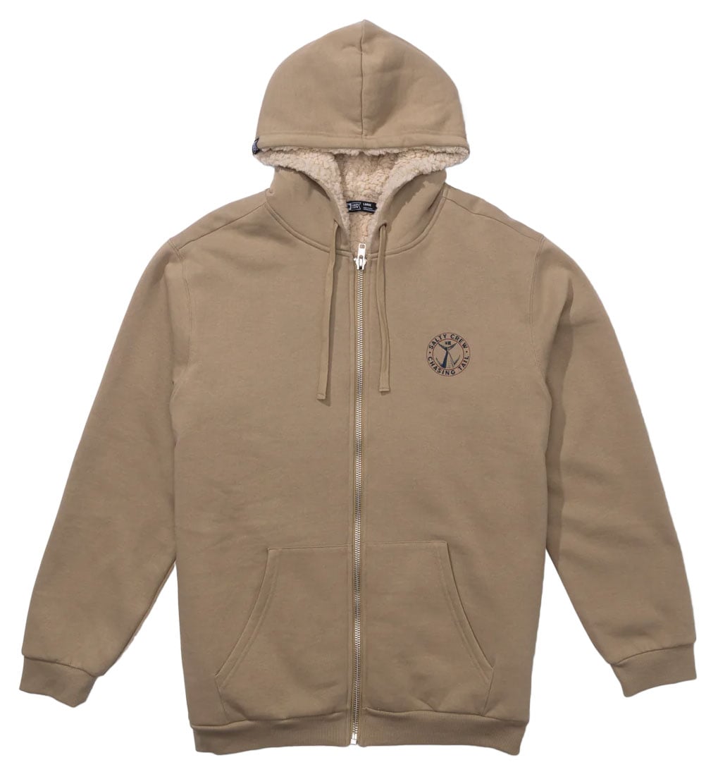 Salty Crew Men’s Coastal Sherpa Fleece Hoodie - Ultra Soft Sherpa Lined Sweatshirt, Khaki