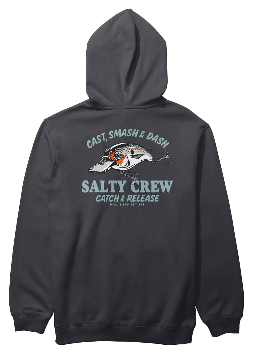 Salty Crew Men’s Cast Life Fleece Hoodie - Premium Midweight Pullover Sweatshirt, Black – back view