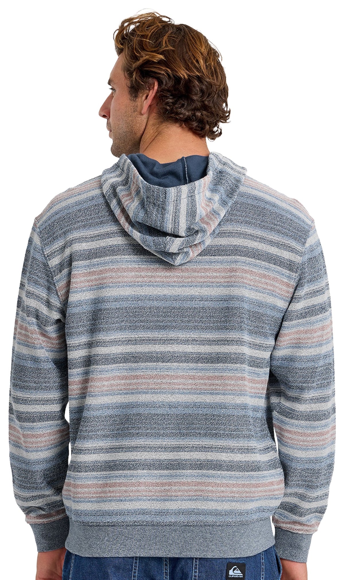 Quiksilver Great Otway Yarn-Dyed Stripe Men's Pullover Hoodie - Dark Denim – back view