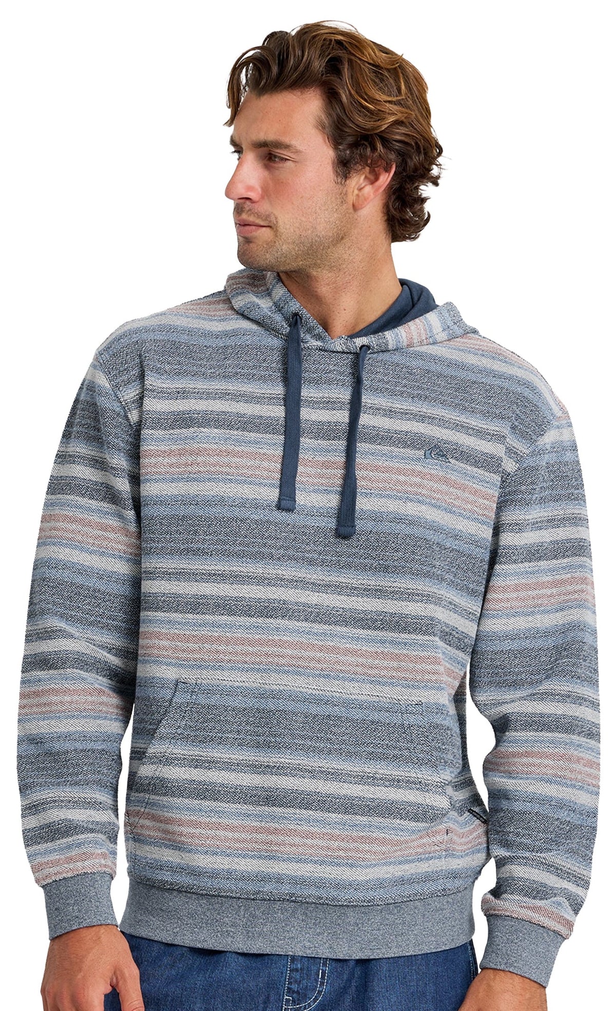 Quiksilver Great Otway Yarn-Dyed Stripe Men's Pullover Hoodie - Dark Denim