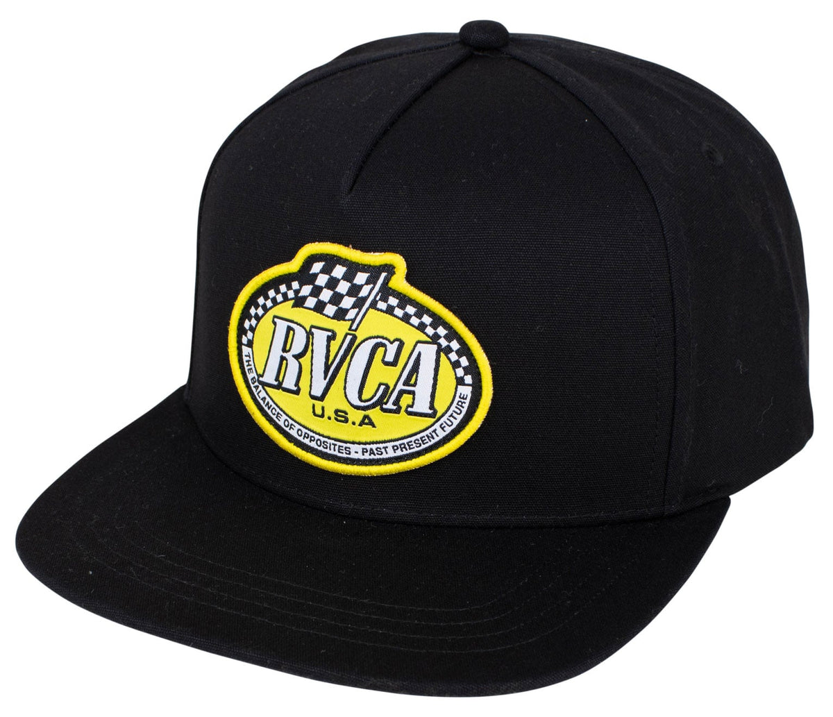 RVCA Speed Check Men’s Snapback Hat - Logo Patch Flat Brim, Black