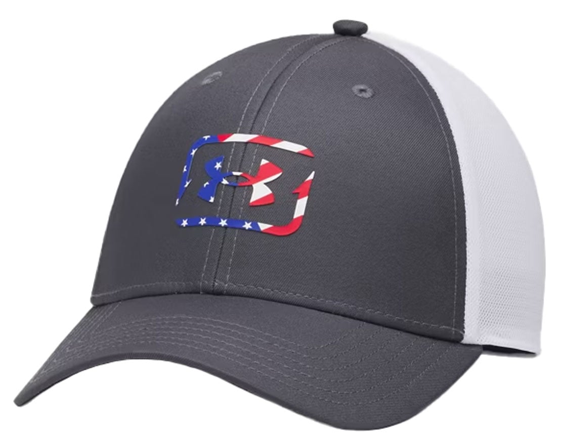 Under Armour Fish Low Men’s Stretch Fit Hat - Structured Performance Cap, Castlerock / White